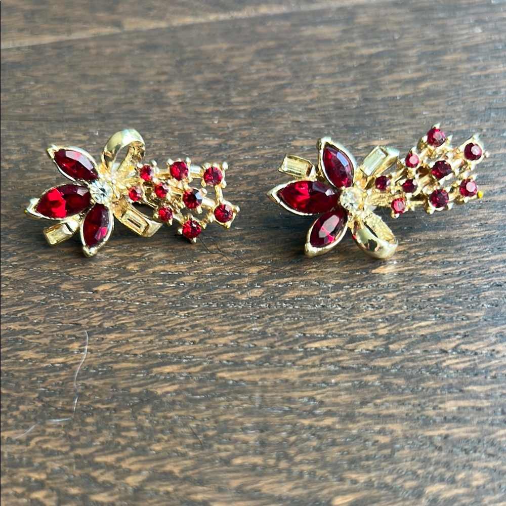 Elegant Gold and Red Floral Earrings